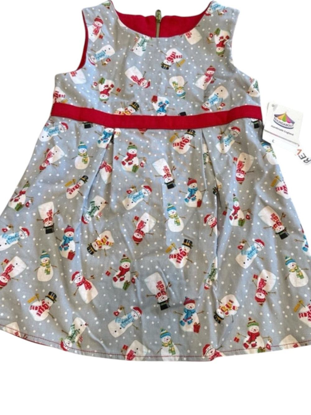 Holiday Snowman Print Red-Trim Girls Dress